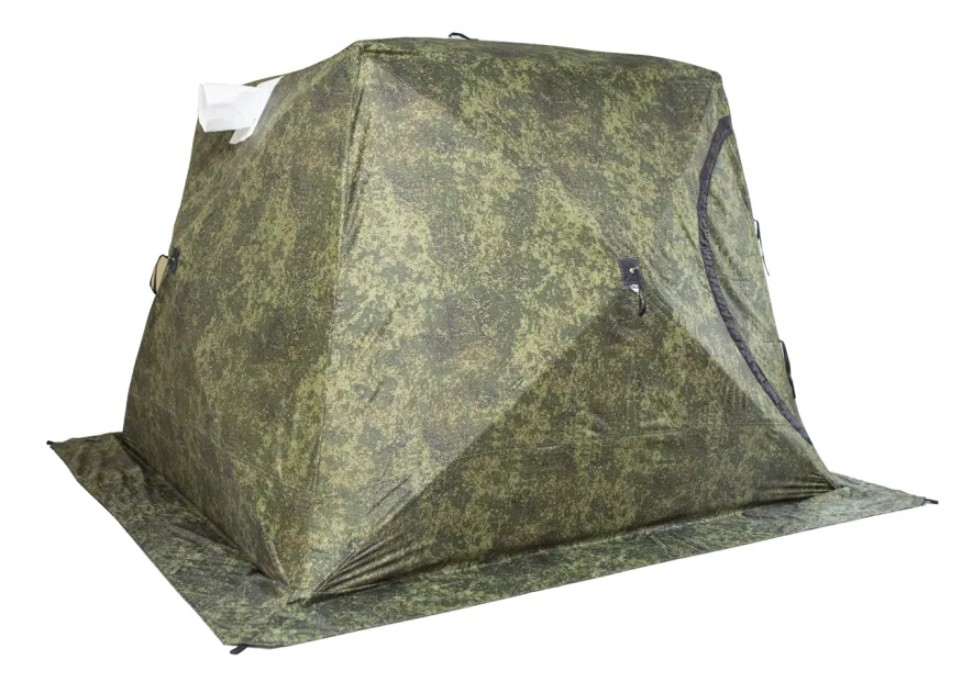 Палатка зимняя КУБ 4 камуфляж (трехслойная), с навесом