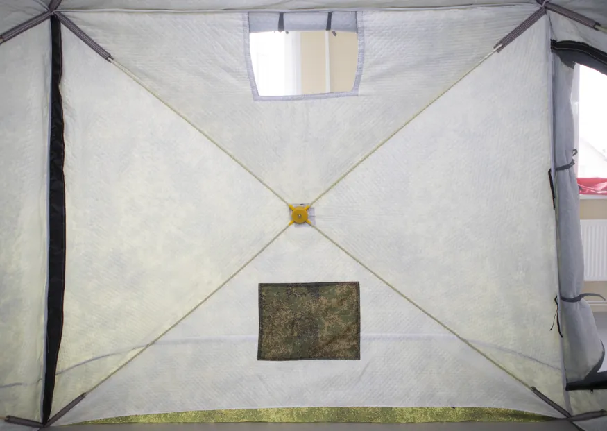 Палатка зимняя КУБ 4 камуфляж (трехслойная), с навесом