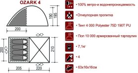 Туристическая палатка Ozark 4, Indiana